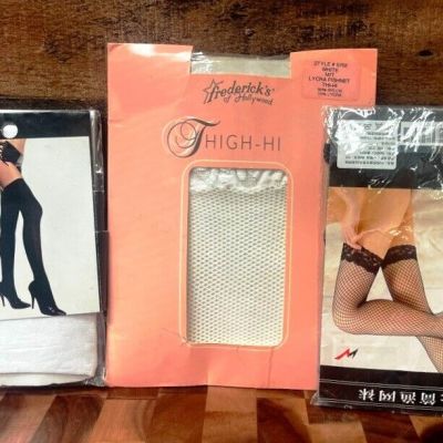 Sexy Pantyhose Thigh Hi High White Black Opaque Fishnet Fredrick's Music Legs 3